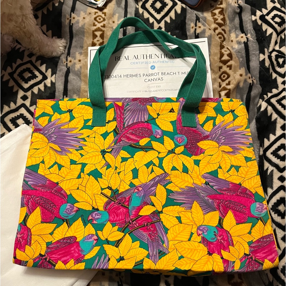 HERMES VINTAGE EUC COA* Les Perroquet Tote - Picture 1 of 14